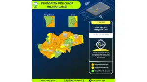 Prakiraan Cuaca Jambi, 11 Mei 2026: Sejumlah Wilayah Berpotensi Hujan Lebat Disertai Petir dan Angin Kencang