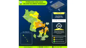 Prakiraan Cuaca Sultra, 8 Mei 2026: Sejumlah Wilayah Berpotensi Hujan Lebat Disertai Petir dan Angin Kencang