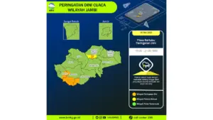 Prakiraan Cuaca Jambi, 5 Mei 2026: Sejumlah Wilayah Berpotensi Hujan Lebat Disertai Petir dan Angin Kencang