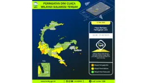 Prakiraan Cuaca Sulteng, 7 Mei 2026: Sejumlah Wilayah Berpotensi Hujan Lebat Disertai Petir dan Angin Kencang