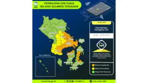 Prakiraan Cuaca Sultra, 6 Mei 2026: Sejumlah Wilayah Berpotensi Hujan Lebat Disertai Petir dan Angin Kencang