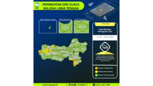 Prakiraan Cuaca Jateng, 11 Mei 2026: Sejumlah Wilayah Berpotensi Hujan Lebat Disertai Petir dan Angin Kencang