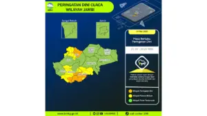 Prakiraan Cuaca Jambi, 4 Mei 2026: Sejumlah Wilayah Berpotensi Hujan Lebat Disertai Petir dan Angin Kencang