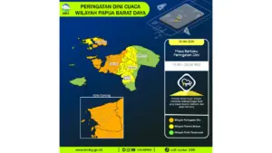 Prakiraan Cuaca Papua Barat Daya, 6 Mei 2026: Sejumlah Wilayah Berpotensi Hujan Lebat Disertai Petir dan Angin Kencang