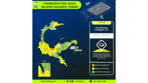 Prakiraan Cuaca Sulteng, 10 Mei 2026: Sejumlah Wilayah Berpotensi Hujan Lebat Disertai Petir dan Angin Kencang