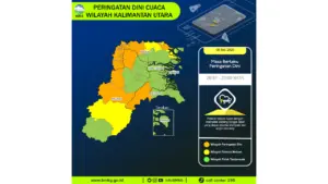 Prakiraan Cuaca Kaltara, 8 Mei 2026: Sejumlah Wilayah Berpotensi Hujan Lebat Disertai Petir dan Angin Kencang