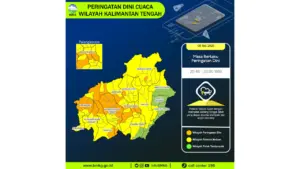 Prakiraan Cuaca Kalteng, 8 Mei 2026: Sejumlah Wilayah Berpotensi Hujan Lebat Disertai Petir dan Angin Kencang