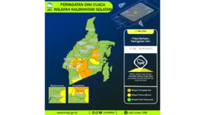 Prakiraan Cuaca Kalsel, 11 Mei 2026: Sejumlah Wilayah Berpotensi Hujan Lebat Disertai Petir dan Angin Kencang