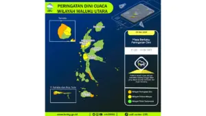 Prakiraan Cuaca Malut, 8 Mei 2026: Sejumlah Wilayah Berpotensi Hujan Lebat Disertai Petir dan Angin Kencang
