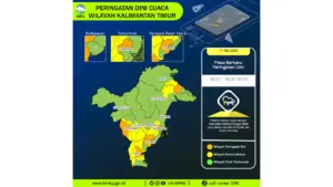 Prakiraan Cuaca Kaltim, 11 Mei 2026: Sejumlah Wilayah Berpotensi Hujan Lebat Disertai Petir dan Angin Kencang