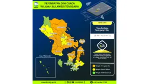 Prakiraan Cuaca Sultra, 8 Mei 2026: Sejumlah Wilayah Berpotensi Hujan Lebat Disertai Petir dan Angin Kencang