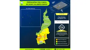 Prakiraan Cuaca Sulbar, 7 Mei 2026: Sejumlah Wilayah Berpotensi Hujan Lebat Disertai Petir dan Angin Kencang