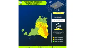 Prakiraan Cuaca Banten, 9 Mei 2026: Sejumlah Wilayah Berpotensi Hujan Lebat Disertai Petir dan Angin Kencang