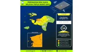 Prakiraan Cuaca Papua Barat Daya, 11 Mei 2026: Sejumlah Wilayah Berpotensi Hujan Lebat Disertai Petir dan Angin Kencang