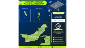 Prakiraan Cuaca Sulut, 9 Mei 2026: Sejumlah Wilayah Berpotensi Hujan Lebat Disertai Petir dan Angin Kencang