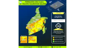 Prakiraan Cuaca Kalsel, 10 Mei 2026: Sejumlah Wilayah Berpotensi Hujan Lebat Disertai Petir dan Angin Kencang