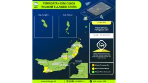 Prakiraan Cuaca Sulut, 7 Mei 2026: Sejumlah Wilayah Berpotensi Hujan Lebat Disertai Petir dan Angin Kencang