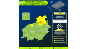 Prakiraan Cuaca Kalteng, 11 Mei 2026: Sejumlah Wilayah Berpotensi Hujan Lebat Disertai Petir dan Angin Kencang