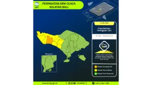 Prakiraan Cuaca Bali, 6 Mei 2026: Sejumlah Wilayah Berpotensi Hujan Lebat Disertai Petir dan Angin Kencang