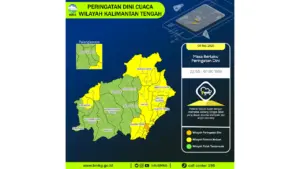 Prakiraan Cuaca Kalteng, 9 Mei 2026: Sejumlah Wilayah Berpotensi Hujan Lebat Disertai Petir dan Angin Kencang