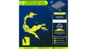 Prakiraan Cuaca Sulteng, 11 Mei 2026: Sejumlah Wilayah Berpotensi Hujan Lebat Disertai Petir dan Angin Kencang