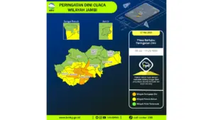 Prakiraan Cuaca Jambi, 7 Mei 2026: Sejumlah Wilayah Berpotensi Hujan Lebat Disertai Petir dan Angin Kencang