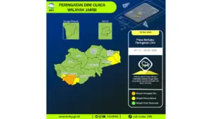 Prakiraan Cuaca Jambi, 9 Mei 2026: Sejumlah Wilayah Berpotensi Hujan Lebat Disertai Petir dan Angin Kencang