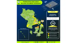 Prakiraan Cuaca Sultra, 10 Mei 2026: Sejumlah Wilayah Berpotensi Hujan Lebat Disertai Petir dan Angin Kencang