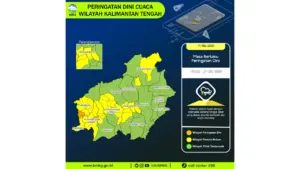 Prakiraan Cuaca Kalteng, 11 Mei 2026: Sejumlah Wilayah Berpotensi Hujan Lebat Disertai Petir dan Angin Kencang