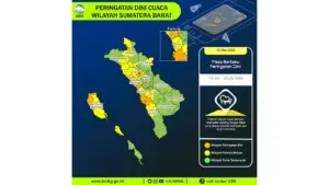 Prakiraan Cuaca Sumbar, 10 Mei 2026: Sejumlah Wilayah Berpotensi Hujan Lebat Disertai Petir dan Angin Kencang