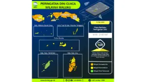 Prakiraan Cuaca Maluku, 10 Mei 2026: Sejumlah Wilayah Berpotensi Hujan Lebat Disertai Petir dan Angin Kencang
