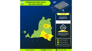 Prakiraan Cuaca Banten, 9 Mei 2026: Sejumlah Wilayah Berpotensi Hujan Lebat Disertai Petir dan Angin Kencang
