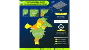 Prakiraan Cuaca Kaltim, 7 Mei 2026: Sejumlah Wilayah Berpotensi Hujan Lebat Disertai Petir dan Angin Kencang