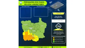 Prakiraan Cuaca Jabodetabek, 10 Mei 2026: Sejumlah Wilayah Berpotensi Hujan Lebat Disertai Petir dan Angin Kencang