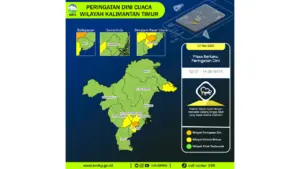 Prakiraan Cuaca Kaltim, 7 Mei 2026: Sejumlah Wilayah Berpotensi Hujan Lebat Disertai Petir