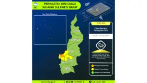 Prakiraan Cuaca Sulbar, 6 Mei 2026: Sejumlah Wilayah Berpotensi Hujan Lebat Disertai Petir dan Angin Kencang