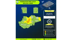 Prakiraan Cuaca Jambi, 8 Mei 2026: Sejumlah Wilayah Berpotensi Hujan Lebat Disertai Petir dan Angin Kencang