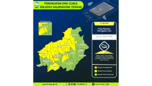 Prakiraan Cuaca Kalteng, 7 Mei 2026: Sejumlah Wilayah Berpotensi Hujan Lebat Disertai Petir dan Angin Kencang