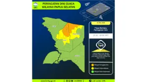 Prakiraan Cuaca Papua Selatan, 6 Mei 2026: Sejumlah Wilayah Berpotensi Hujan Lebat Disertai Petir dan Angin Kencang