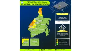 Prakiraan Cuaca Kalsel, 9 Mei 2026: Sejumlah Wilayah Berpotensi Hujan Lebat Disertai Petir dan Angin Kencang