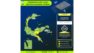 Prakiraan Cuaca Sulteng, 7 Mei 2026: Sejumlah Wilayah Berpotensi Hujan Lebat Disertai Petir dan Angin Kencang