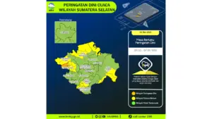 Prakiraan Cuaca Sumsel, 5 Mei 2026: Sejumlah Wilayah Berpotensi Hujan Lebat Disertai Petir dan Angin Kencang