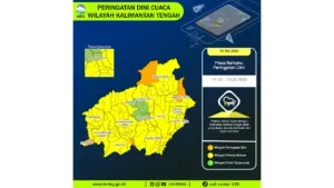 Prakiraan Cuaca Kalteng, 5 Mei 2026: Sejumlah Wilayah Berpotensi Hujan Lebat Disertai Petir dan Angin Kencang