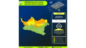 Prakiraan Cuaca Papua Tengah, 8 Mei 2026: Sejumlah Wilayah Berpotensi Hujan Lebat Disertai Petir dan Angin Kencang