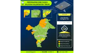 Prakiraan Cuaca Kaltim, 8 Mei 2026: Sejumlah Wilayah Berpotensi Hujan Lebat Disertai Petir dan Angin Kencang