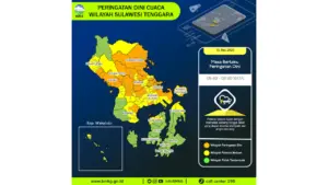 Prakiraan Cuaca Sultra, 10 Mei 2026: Sejumlah Wilayah Berpotensi Hujan Lebat Disertai Petir dan Angin Kencang