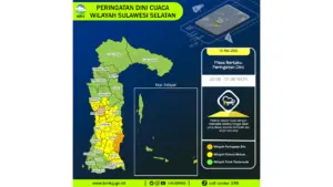 Prakiraan Cuaca Sulsel, 10 Mei 2026: Sejumlah Wilayah Berpotensi Hujan Lebat Disertai Petir dan Angin Kencang