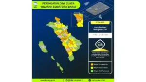 Prakiraan Cuaca Sumbar, 7 Mei 2026: Sejumlah Wilayah Berpotensi Hujan Lebat Disertai Petir dan Angin Kencang