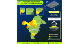 Prakiraan Cuaca Kaltim, 8 Mei 2026: Sejumlah Wilayah Berpotensi Hujan Lebat Disertai Petir dan Angin Kencang