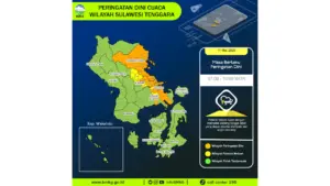 Prakiraan Cuaca Sultra, 11 Mei 2026: Sejumlah Wilayah Berpotensi Hujan Lebat Disertai Petir dan Angin Kencang